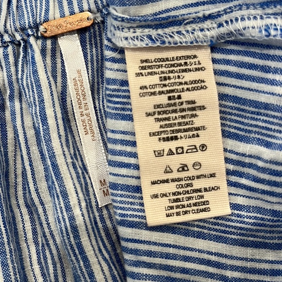 Free People Blue/White Striped Off-The-Shoulder Blouse Top - Picture 14 of 15